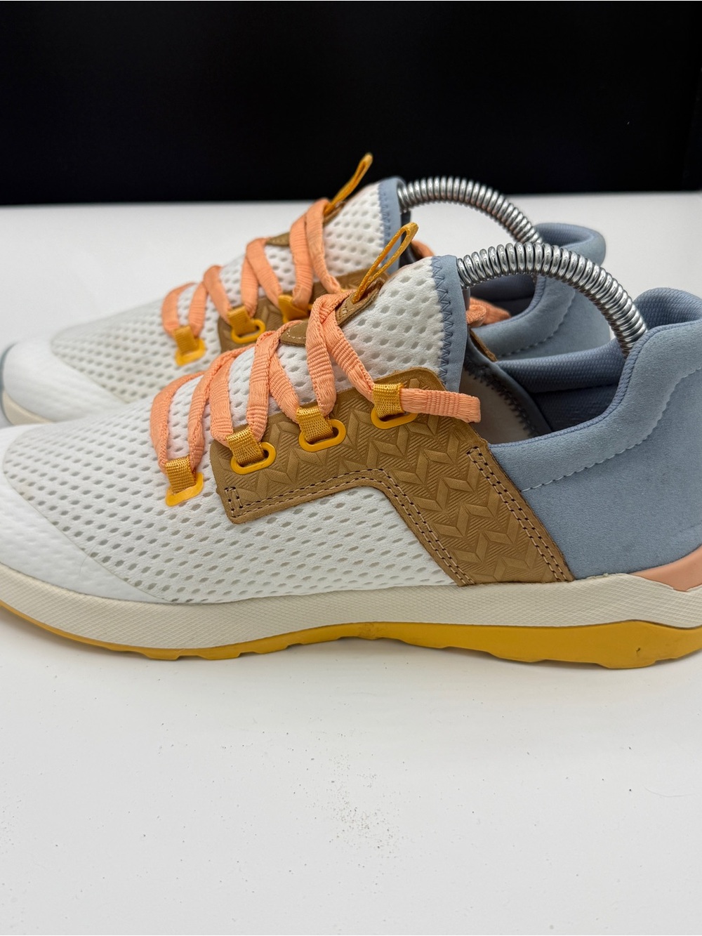 OluKai Women's White Mesh Athletic Sneakers with Peach and Yellow Accents - Picture 4 of 9